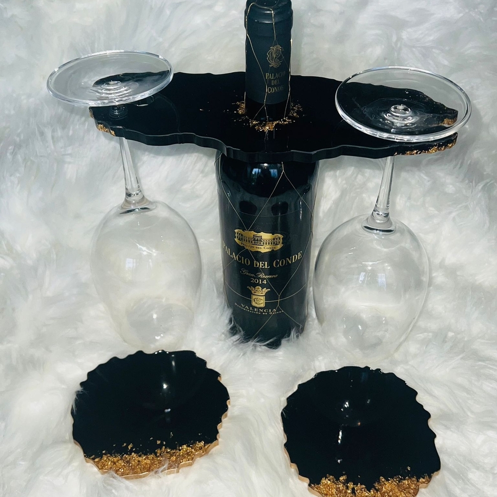 Elegant Black and Gold Wine Glass Holder Set